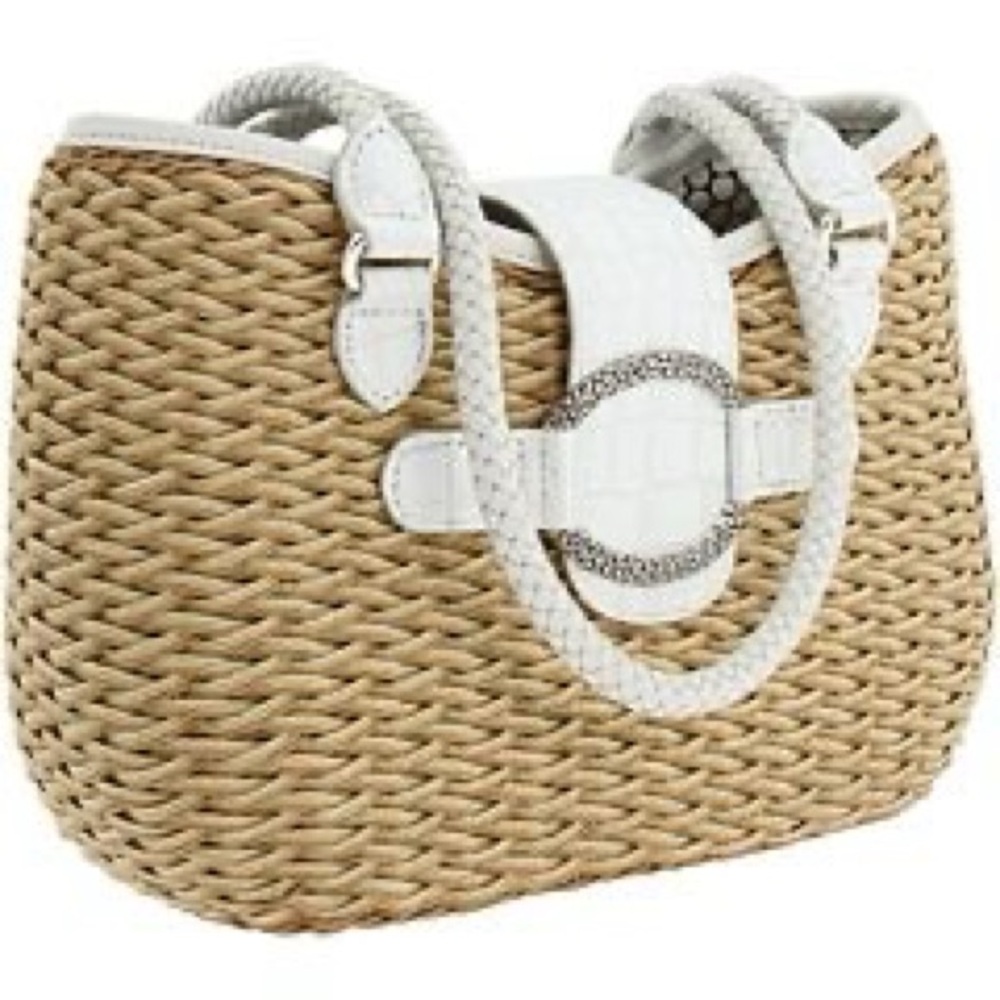 Elegant White and Tan Woven Handbag